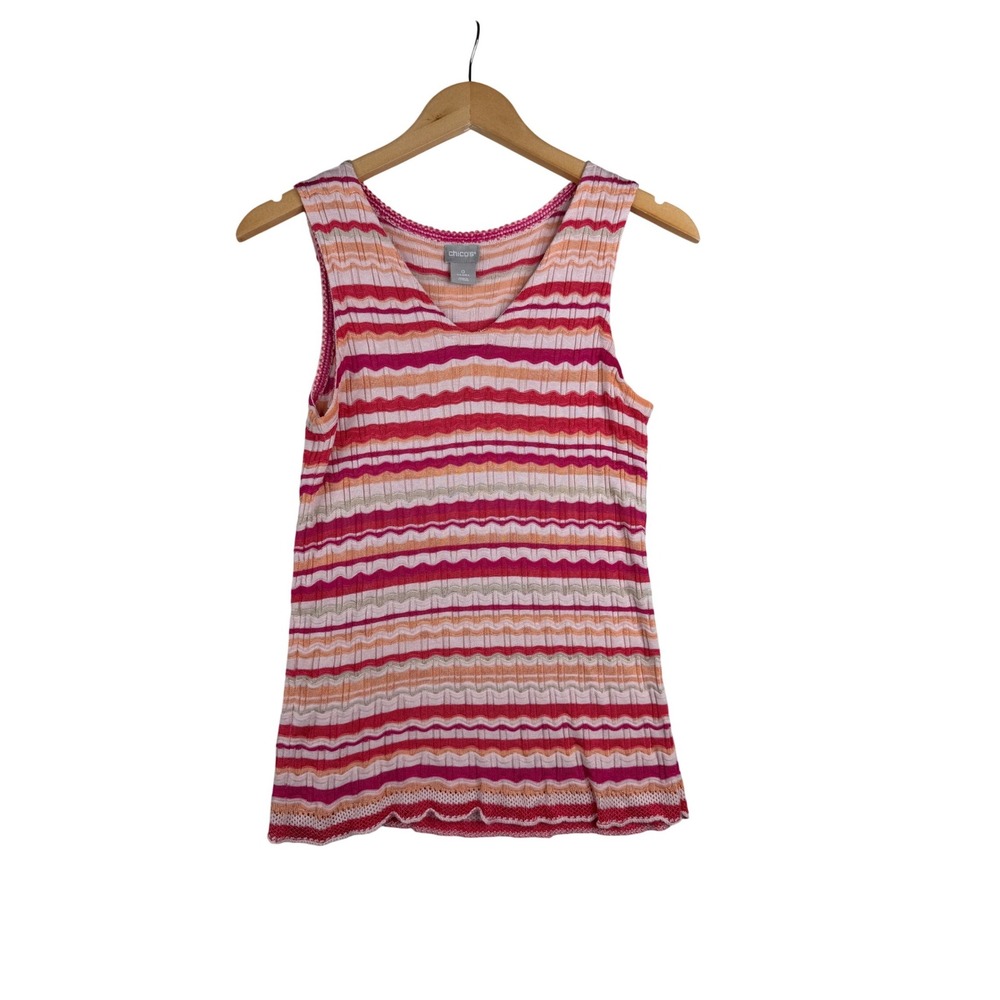 Chico's Wave Striped Sleeveless Top size Small Red/Pink/Orange